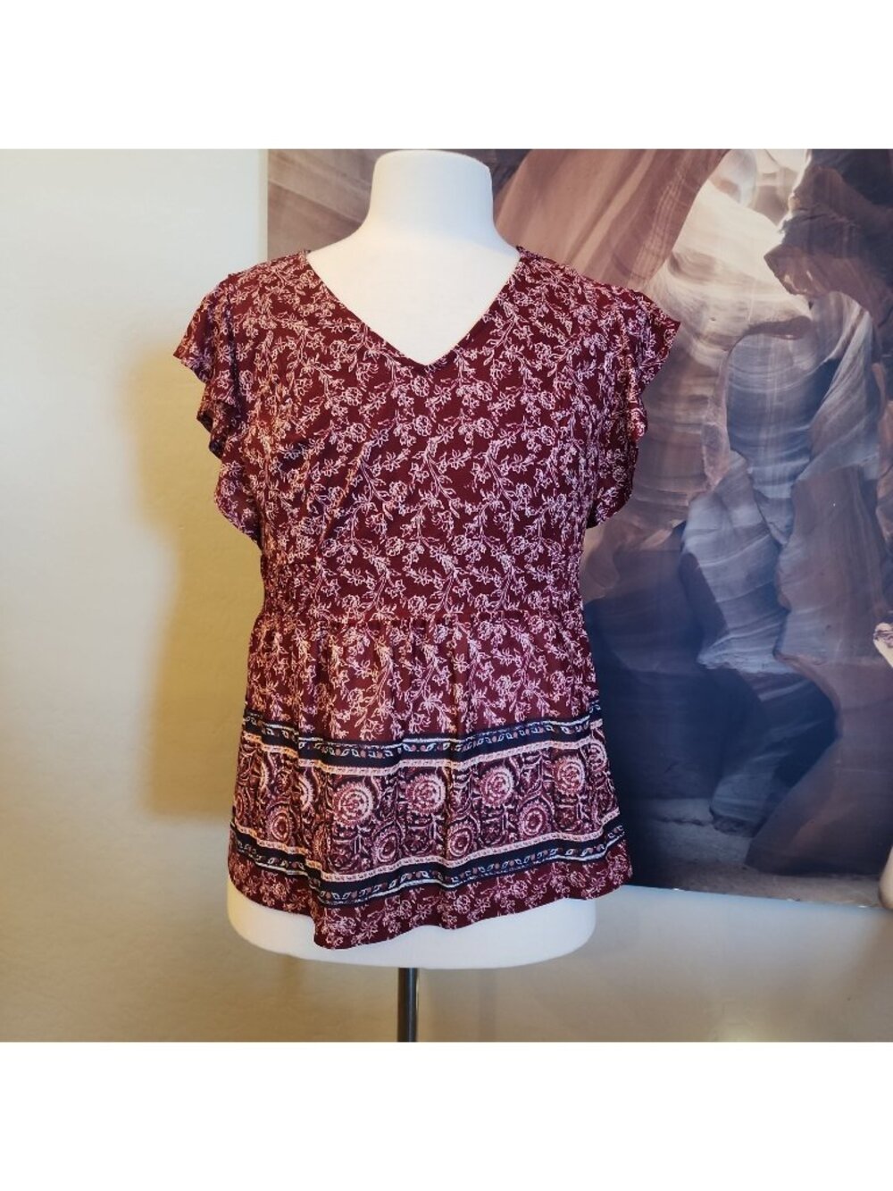 NWT Style & Co Babydoll Top PXL Petite XL Red Short Sleeve